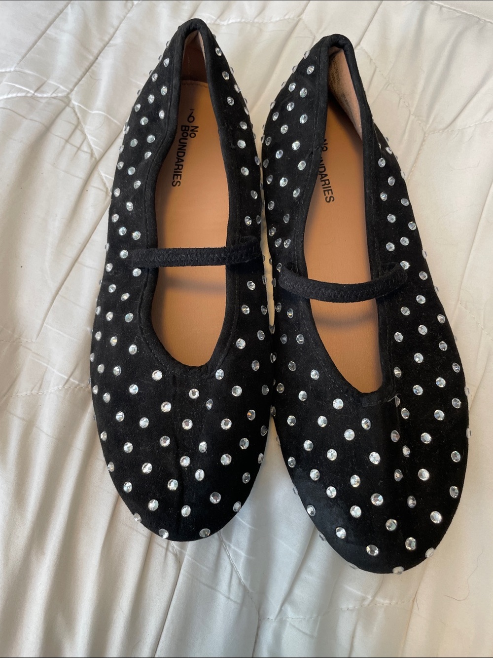 No Boundaries Black Mary Jane Flats with Rhinestone Studs